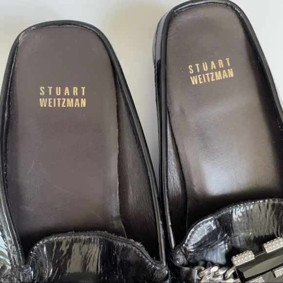 Stuart Weitzman Black Slip On Chain Link Loafer Mules 8 - Picture 5 of 10